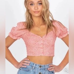 Princess Polly Pink Floral Blouse Cropped
